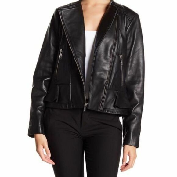 Michael Kors Jackets & Blazers - Michael Kors Womens Ruffle Hem Leather NWT
